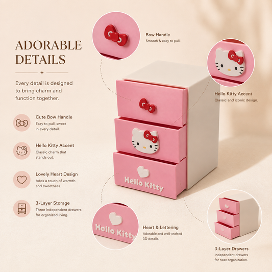 Cute 3-drawer mini organizer for jewelry, cosmetics, stationery and small accessories. A charming 3D printed kawaii storage box for desks, vanities and room decor.