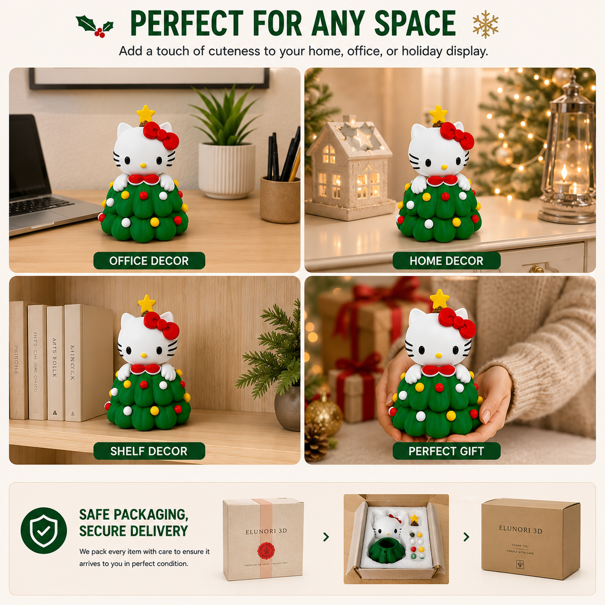 3D Printed Christmas Cat Tree Decoration – DIY Assemble Holiday Tabletop Ornament