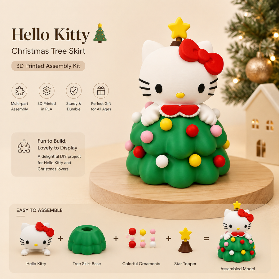 3D Printed Christmas Cat Tree Decoration – DIY Assemble Holiday Tabletop Ornament