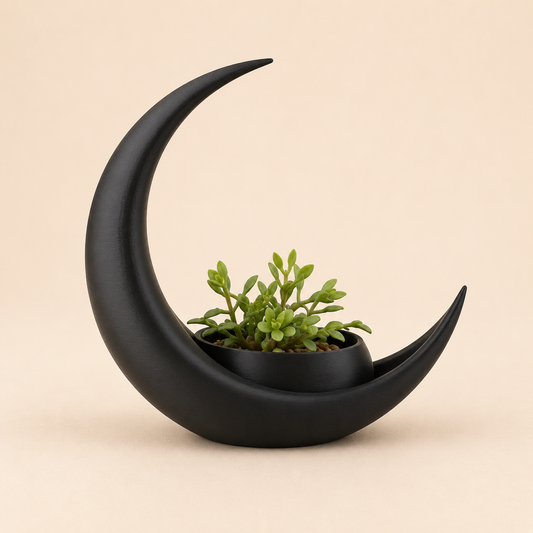 Crescent Moon Planter, 3D Printed Black Moon Plant Pot, Sculptural Succulent Planter, Modern Home Decor, Unique Plant Lover Gift