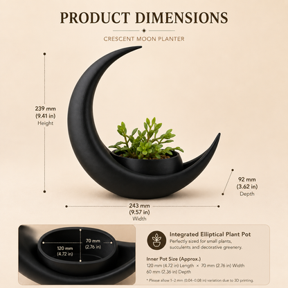 Crescent Moon Planter, 3D Printed Black Moon Plant Pot, Sculptural Succulent Planter, Modern Home Decor, Unique Plant Lover Gift