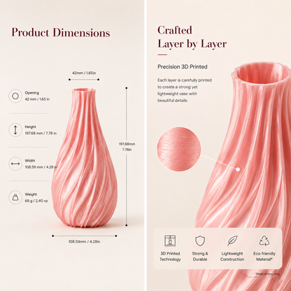 TwistFlow Vase – Sculptural 3D Printed Vase for Modern Home Decor