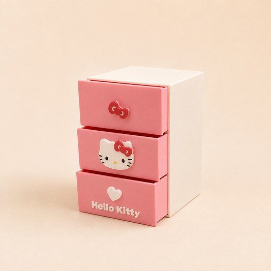 Cute 3-drawer mini organizer for jewelry, cosmetics, stationery and small accessories. A charming 3D printed kawaii storage box for desks, vanities and room decor.