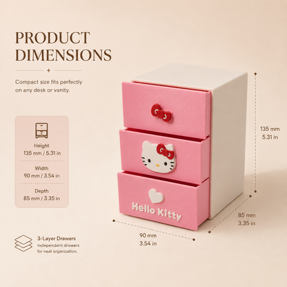 Cute 3-drawer mini organizer for jewelry, cosmetics, stationery and small accessories. A charming 3D printed kawaii storage box for desks, vanities and room decor.