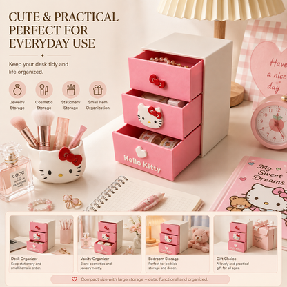 Cute 3-drawer mini organizer for jewelry, cosmetics, stationery and small accessories. A charming 3D printed kawaii storage box for desks, vanities and room decor.