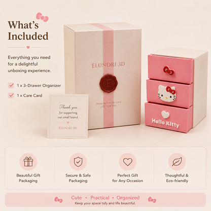 Cute 3-drawer mini organizer for jewelry, cosmetics, stationery and small accessories. A charming 3D printed kawaii storage box for desks, vanities and room decor.