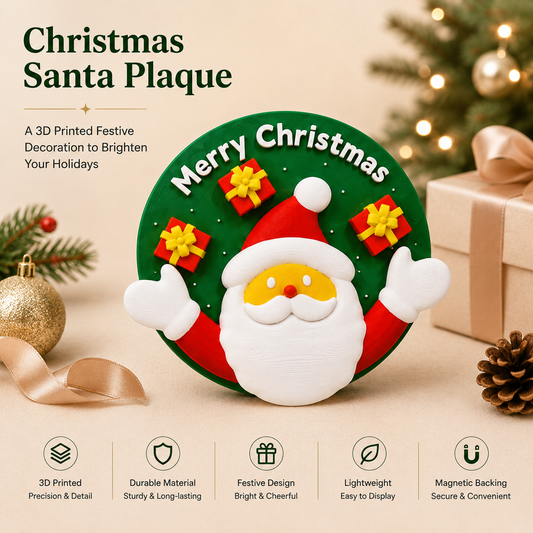 Christmas Santa Plaque 3D Printed Fridge Magnet – Festive Holiday Door & Refrigerator Decor