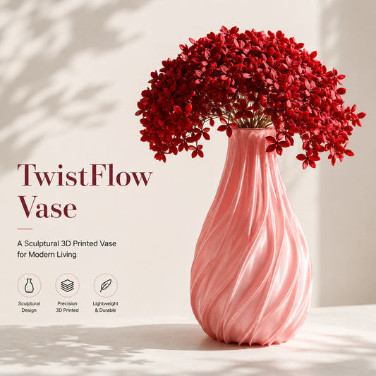 TwistFlow Vase – Sculptural 3D Printed Vase for Modern Home Decor