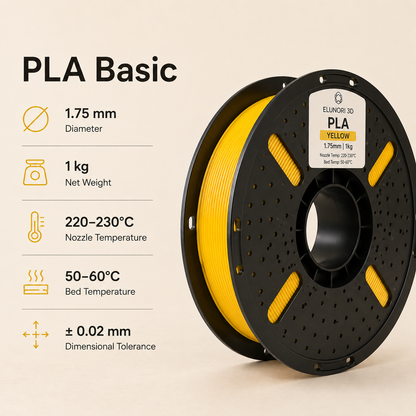 PLA Basic Filament 1.75mm 1KG, High Quality PLA Basic for FDM 3D Printers, ELUNORI 3D