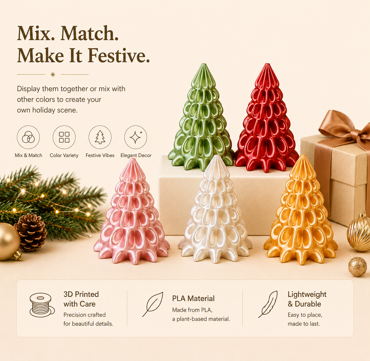 3D Printed Christmas Tree Decor, Silk PLA Holiday Decoration, Small Christmas Tree, Unique 3D Printed Gift, Elunrio 3D