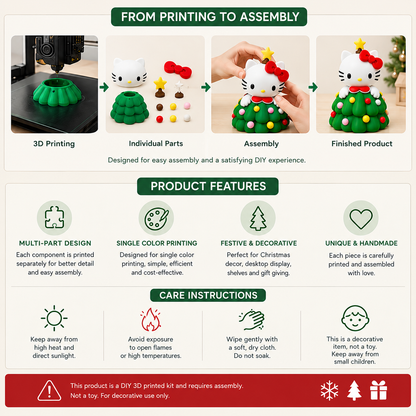 3D Printed Christmas Cat Tree Decoration – DIY Assemble Holiday Tabletop Ornament